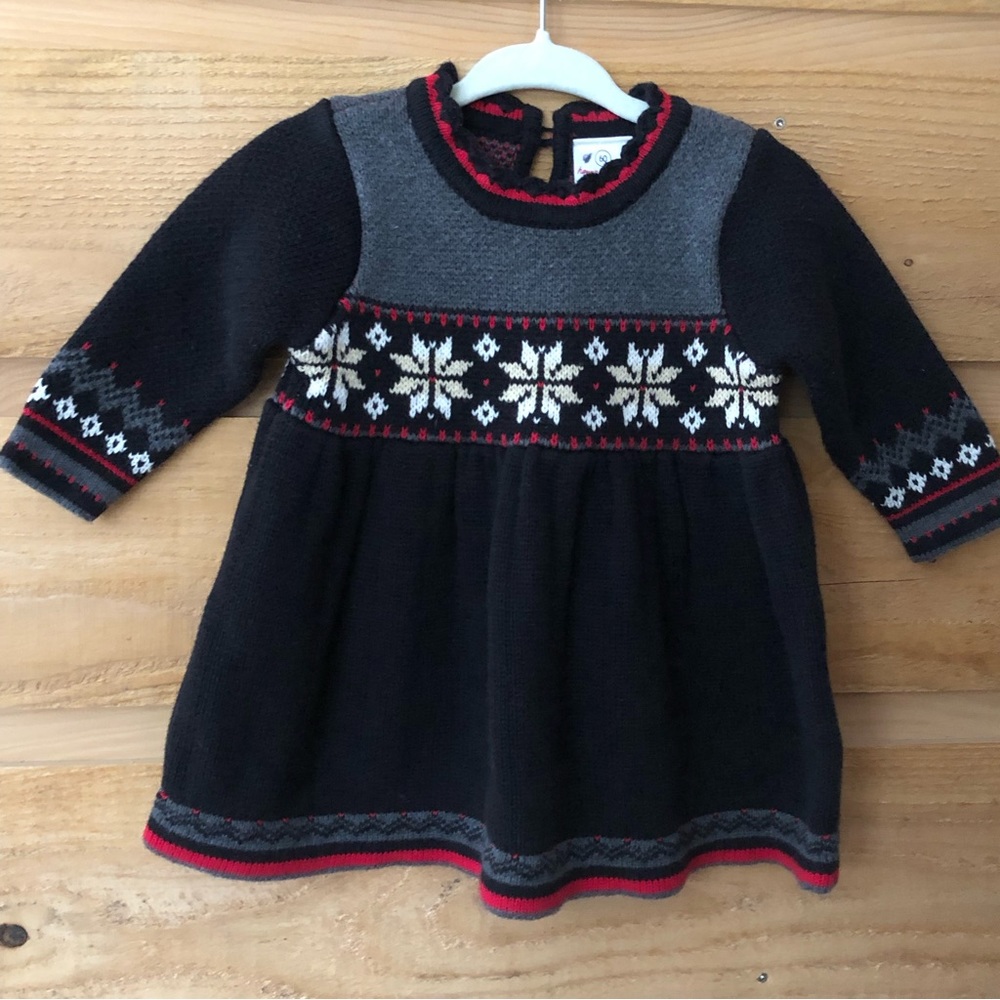 Hanna Andersson Sweater knit Dress Size 60; 3/6 Months fair isle knit